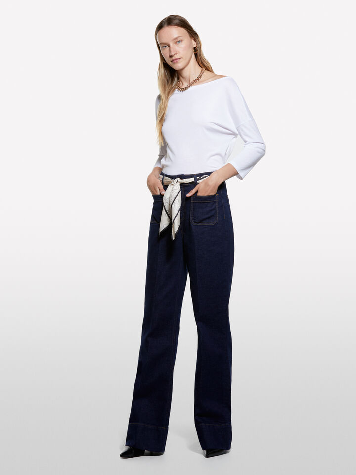 White t-shirt with boat neck - women's long sleeve t-shirts - White | Sisley image number 1